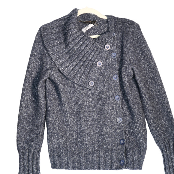 BCBGMAXAZRIA Cardigan Sweater Women Large Gray Wool Blend Knit Cozy Elegant Luxe - Picture 2 of 7